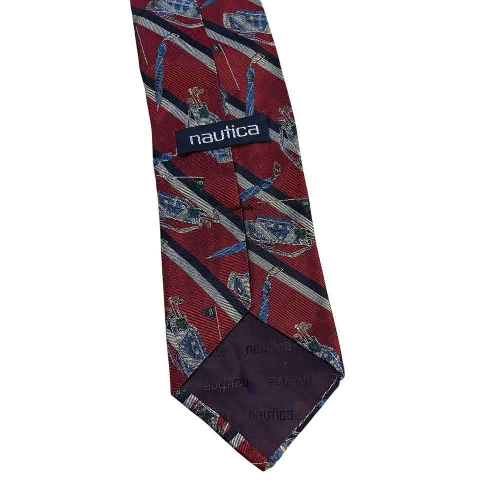 Nautica Striped Golf Bag Print Silk‎ Tie Vintage